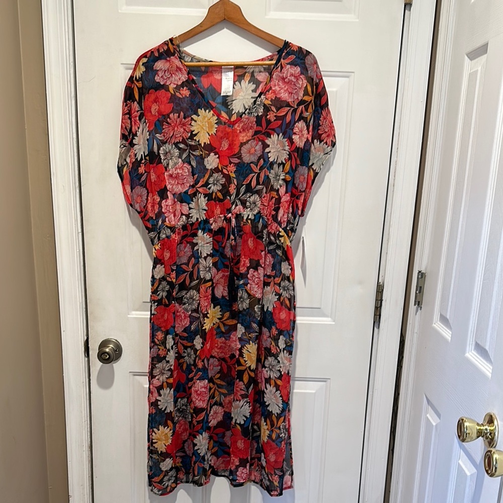 Time and Tru Floral Midi Swim Cover Up